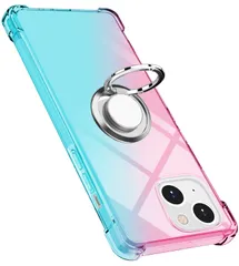 iPhone 15 ケース リング クリア TPU 薄型 軽量シリコン グラデーション色 ケース 耐衝撃 アイフォンiPhone 15 用 カバー 指紋防止 車載ホルダー対応 防塵 一体型 人気 携帯カバー(ピンクグリーン)