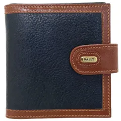 バリー 財布 ロゴ がま口財布 レザー 革 ダークネイビー 濃紺 ブラウン 茶色 BALLY 二つ折り財布 コンパクト財布 ミニ財布 ミニウォレット  ウォレット サイフ【中古】
