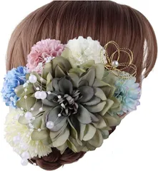 SUMITSUBAKI 髪飾り お祭り 浴衣 花火大会 成人式 ヘアアクセサリー かすみ草 和風 和装 七五三 結婚式 着物 袴 振袖 10本セット 洋装 パーツ( オリーブグリーン,  Free Size)