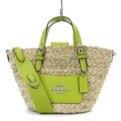 コーチ COACH ストロー スモール かごバッグ トートバッグ ショルダーバッグ 2way 斜め掛け レザー ベージュ ミントグリーン CJ519 /YO18