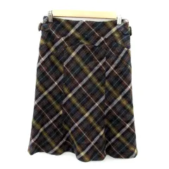 クミキョク 組曲 KUMIKYOKU フレアスカート ミモレ丈 チェック柄 マルチカラー ウール 2 茶 ブラウン /SY18