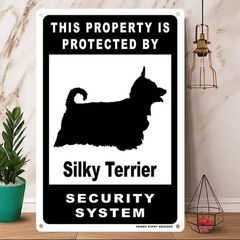 雑貨【Silky Terrier/オーストラリアン・シルキー・テリア】  Dog ドッグ  犬    メタルポスタ―　Security  セキュリティー 警告  ヤードサイン メタルプレート  ブリキ看板  -191