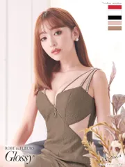 モカ[GL2629-Mocha-2208]【ROBE de FLEURS Glossy/ローブ・ド・フルール グロッシー】フロントジップ/ バックチュール/ 総レース/ ノースリーブ/ タイト/ ミニドレス/ キャバドレス