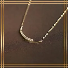 531【シルバー925】バー スマイル ダイヤ ネックレス ゴールド シンプル ジュエリー 華奢 デザイン 高級感 上品 清楚 大人 女性 きれいめ おしゃれ 普段使い オフィス フォーマル 重ね付け 人気 プレゼント ギフト 贈り物 アクセサリー