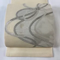 開き名古屋帯 秀品 夏帯 絽 組紐 銀糸 唐織 ベージュ 正絹 【中古】