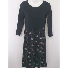 ◇ ROPE PICNIC ロペピクニック 花柄 フラワー ドット 水玉 切替 長袖 ロング ワンピース サイズ38 ブラック レディース  【中古】 【1203140002593】