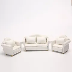 ドールハウス ミニチュア 家具 無地　ホワイト色　布インテリアソファー 7点セットホワイト無地 ミニチュアソファーインテリア 1:12スケール ドールハウス家具