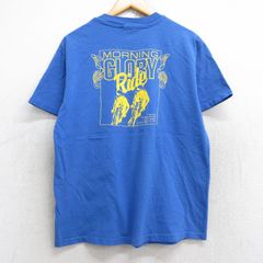 L/古着 ヘインズ 半袖 ビンテージ Tシャツ メンズ 90s 自転車 MORNING GLORY コットン クルーネック 青 ブルー 25aug28 中古