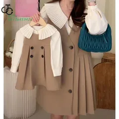 ママとおそろい 親子ペア 韓国子供服 ワンピース 長袖 コットン 130 80 Aライン キッズ 90 春秋 110 100 幼稚園 切り替え 子ども服 保育園 小学校 120 無地  vii3x459423