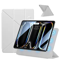 【数量限定】iPad Pro 12.9インチ ケース 第6/5/4世代(2022/2021/2020）用 iPad Air 13インチ ケース M2 2024通用 横置＆縦置 角度調整可能 三角形スタンド 強力マグネット吸着 Pencil対応 極薄 軽量 オー