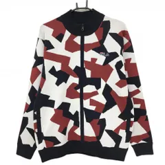 【美品】フィラゴルフ ニットジャケット 白×レッド 総柄 ロゴ刺しゅう  メンズ LL ゴルフウェア FILA GOLF