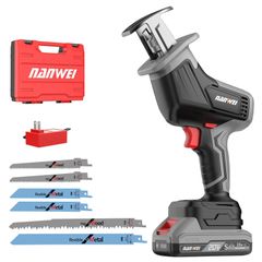 NANWEI 充電式レシプロソー マキタ18Vバッテリー対応 ブラシレスモータ― 小型電動のこぎり コードレス電動ノコギリ 3500spm ストローク長15mm DIY 木材・金属などの切断 無段変速 安全ロック (2.0Ah電池セット)
