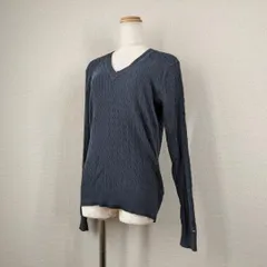 美品【トミーヒルフィガー】ニット　セーター　Vネック　ネイビー　M　コットン　ケーブル編み　自宅洗濯可能　レディース　綿　y2k
