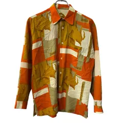 長袖 柄シャツ L～ オレンジ マルチカラー 胸ポケット 総柄 民族柄 サイドスリット 長袖シャツ トップス 春物 a710-5538