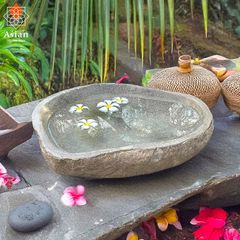 睡蓮鉢 石 大型 おしゃれ 庭 つくばい 手水鉢 蹲 水鉢 メダカ鉢 金魚鉢 水盤 鉢 坪庭 和風 ガーデニング アジアン バリ  (10)