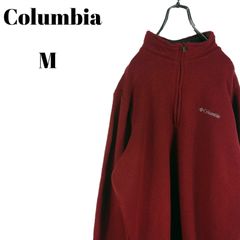 Columbia コロンビア プルオーバー ハーフジップ 裏地フリース ワンポイントロゴ 刺繍 レッド系 メンズ Mサイズ
