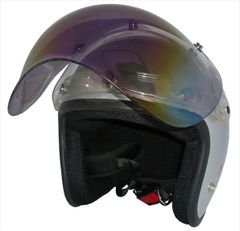新品！ ZK-380スモールジェット【メタリックシルバー】+レインボーバブル（劣化防止UVカット＆キズに強いハードコート加工済）+フリップアップSG公認 PSC認可 全排気量対応 盗難防止金属ホルダー フリーサイズ(57～60㎝)