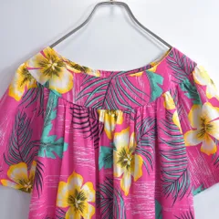 70〜80s USA製 Stacy Stag ステイシースタグ フラワーパターン ワンピース 半袖 ハワイアンドレス ムームー ハイビスカス ボタニカル 花柄 ピンク ヴィンテージ ビンテージ アメリカ古着 レディース S相当