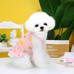 【ピンク色】犬服 春夏人気ドレス かわいい犬服 着せやいワンピース 綿 小型犬中型犬用 安いおしゃれなワンピース ドックウェア pet0042-pk