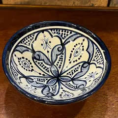 【新品未使用】アンティーク モロッコ・フェズ手描き陶器ボウル 新品未使用】アンティーク モロッコ・フェズ手描き陶器ボウル 【未使用