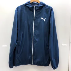 PUMA/プーマ ナイロンジャケット フルジップ パーカー フーディー 裏メッシュ フロントバックプリントロゴ ベトナム製 メンズ L ネイビー