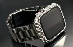 B/Apple Watch ステンレスバンド　パヴェ保護付きカバー　キラキラ
