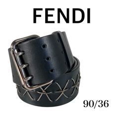 m01 FENDI フェンディ ベルト スタッズ ブラック 90/36 シルバー金具 レザー 全長104cm レディース メンズ y2k