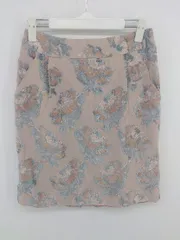 ◇ QUEENS COURT クイーンズコート 膝丈 タイト スカート サイズ2 ピンクベージュ ブルー レディース E  【1303240027844】