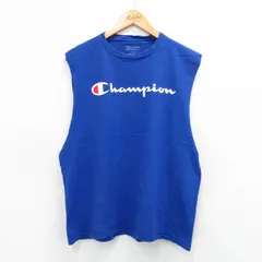 L/古着 チャンピオン champion ノースリーブ Tシャツ メンズ ビッグロゴ クルーネック 青 ブルー 25jul22 中古