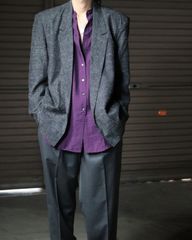 kasuri nep double breasted tailored jacket カスリ 絣 デザイン ネップ ダブル ブレステッド テーラードジャケット チャコールグレー 80s 90s