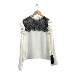 ザラ ベーシック ZARA BASIC タグ付き ブラウス レース フリル ホワイト ブラック S