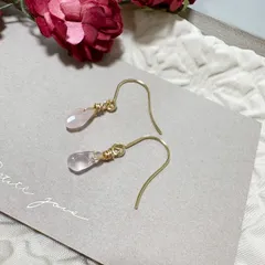 ローズクォーツAA++ワイヤー巻きピアス　サージカルステンレス