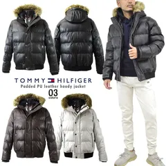 TOMMY HILFIGER トミーヒルフィガー 中綿PUレザージャケット希少 メンズアウター アウトドア ストリート ジャンパー プレゼントに   エコレザー 合皮 通気性 耐風 防風 防寒 ブルゾン  BLK  ICE DARK BRN