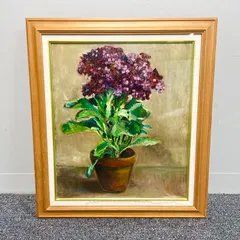 メルカリ 絵画　絵　 額付き ( 銀 )　油絵　F4-091316　花(ゆり） メルカリ 絵画絵 額付き ( 銀 )油絵F4-091316花(ゆり）