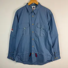 90s adidas アディダス テック系 2way 長袖シャツ ワンポイントロゴ ロゴ刺繍 ブルー Lサイズ メンズ 古着 ストリート シティーボーイ