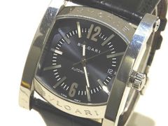 BVLGARI ブルガリ アショーマ メンズ 自動巻き 時計 デイト ☆ AA48S シルバーSS 黒文字盤 ブラックレザー Dバックル ▼7D