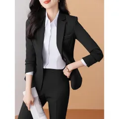 ☆ ブラック ☆ M ☆ ビジネススーツ パンツスーツ セットアップ レディース レディース スーツ セットアップ ビジネス レディーススーツ ビジネススーツ セレモニースーツ フォーマルスーツ パンツスーツ 上下セット 長袖 無地 ビジカジ リクルート 通勤