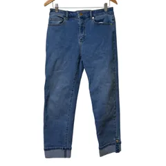 RE241 MICHAEL KORS マイケルコース デニムパンツ ブルー ゴールドボタン ストレート ストレッチ素材 レディース 8サイズ