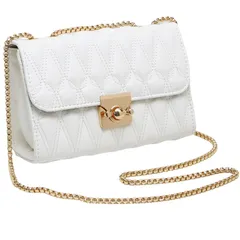 [Quikaboo] ショルダーバッグ レディース 斜めがけ 肩掛け PUレザー チェーン 小さめ ミニ バッグ スクエア 鞄 ポーチ 可愛い おしゃれ デート PU レザー ショルダー ブラック お出掛け 女の子 キルティング 女性 カバン コ [ホワイト]