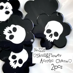 ♡no.1228ドクロとお花のアクリルチャーム♡骸骨ハロウィンスカルゴシック髑髏