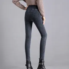 ☆ ダークグレー ☆ Lサイズ ☆ ハイウエストパンツ デニム 裏起毛 スキニーデニム レディース スキニーパンツ デニムスキニー デニムパンツ 裏起毛 パンツ ジーンズ デニム スキニー 防寒パンツ ハイウエスト ストレッチ ウエストゴム 防寒 秋冬