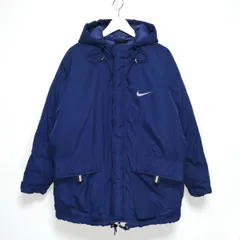 M 90s ナイキ NIKE フード付き ダウンジャケット 銀タグ ネイビー
