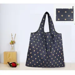 割引クーポン【新品】エコバッグ Mサイズ38cm 中型 大容量 折りたたみ 買い物 レジ袋＜ネイビー水玉柄＞防水 撥水 防汚 環境配慮 カラフル オシャレ カワイイ スーパー コンビニ 肉 野菜 冷凍食品 ドリンク コンパクト トートバッグ 便利 マスト 紺色