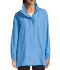 【送料無料】 エイリーンフィッシャー レディース コート アウター Petite Size Stand Collar Long Sleeve Hidden Hood Coat Azure