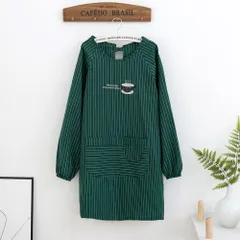 ☆ グリーン ☆ エプロン kgoods11 割烹着 かわいい おしゃれ かっぽう着 エプロン スモック 大人 保育士 長袖 袖付き シンプル ストライプ ポケット 料理 キッチン ガーデニング ロング丈 かっぽうぎ カッポウギ キッチンファブリック 配膳用品