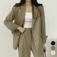 パンツスーツセット テーラードジャケットハイウエストワイドパンツセットアップ