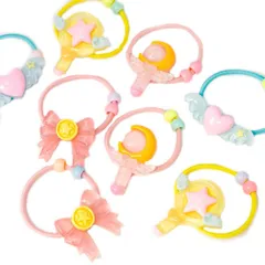 ヘアゴム ビーズ付き リボン 月 星 2個セット 手作り おしゃれ 可愛い 子供 キッズ ハンドメイド 手芸材料 h-1283