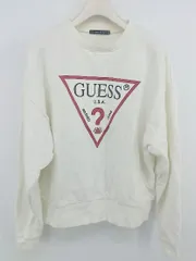 ◇ GUESS ゲス ロゴプリント 長袖 トレーナー スウェット サイズXXS オフホワイト マルチ メンズ E  【1302180007008】