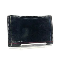 Paul Smith ポールスミス　ロゴ文字　パスケース　定期入れ　カードケース　レザー　ブラック×ライトグリーン　ステッチ　メンズ