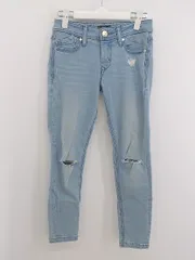 ◇ EMODA エモダ ウォッシュ加工 ダメージ ストレッチ ジーンズ デニム パンツ サイズ1 ライトブルー系 レディース E  【1304140001590】